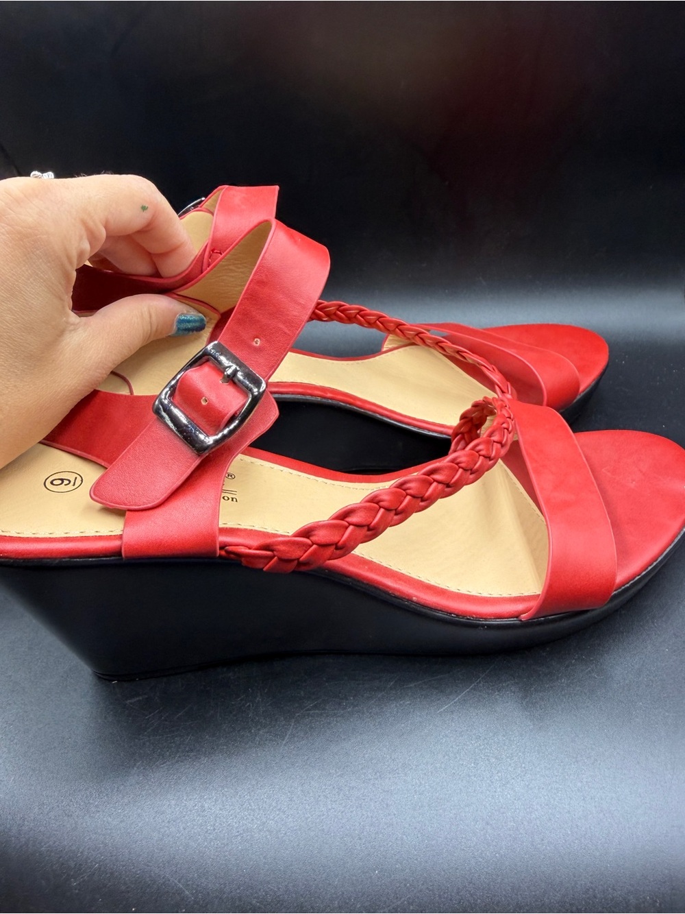 Agape collection Red Braided Strap Wedge Sandals - Women